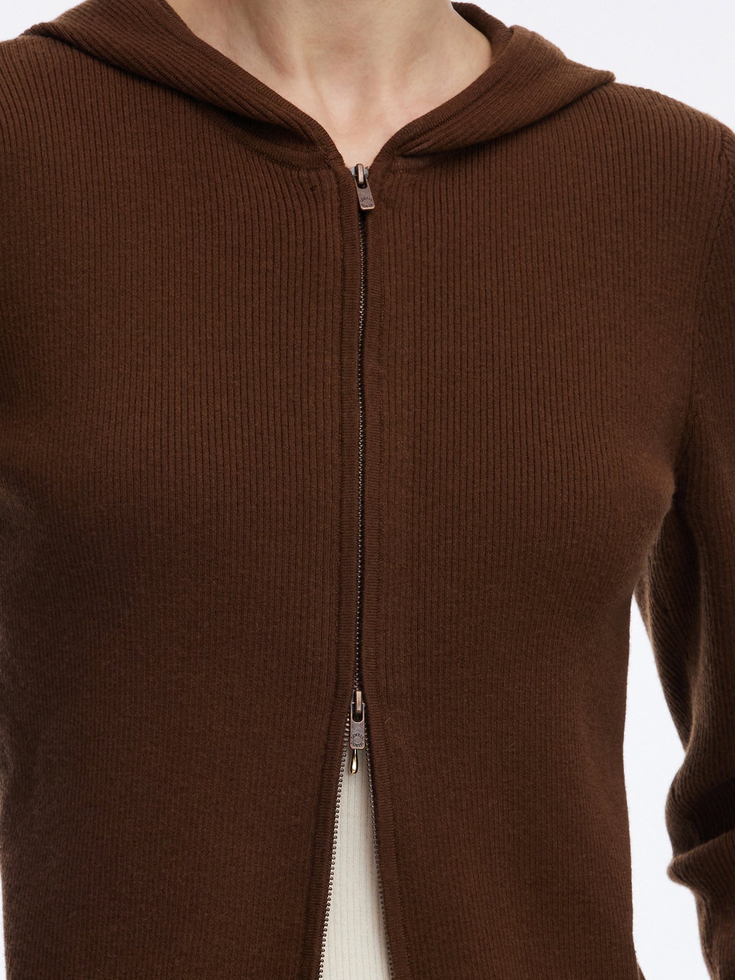 Tencel Wool Blend Faux-Layered Zip-Up Knit Top And Pants Two-Piece Set