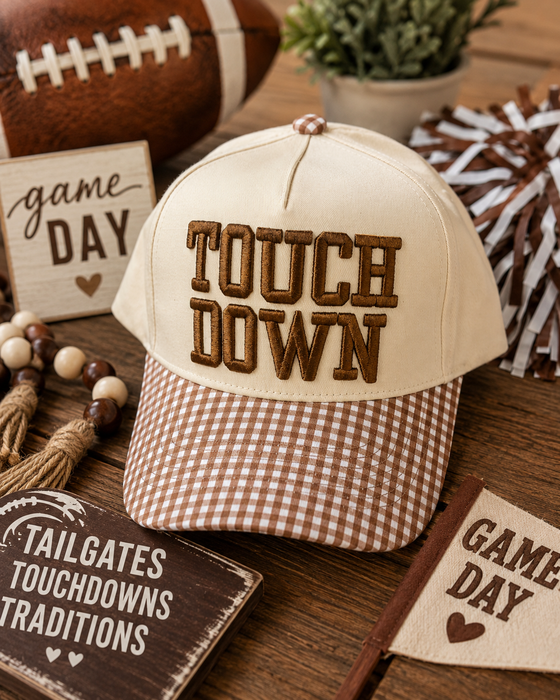 Game Day Gingham Trucker Hat | Embroidered Football Hat