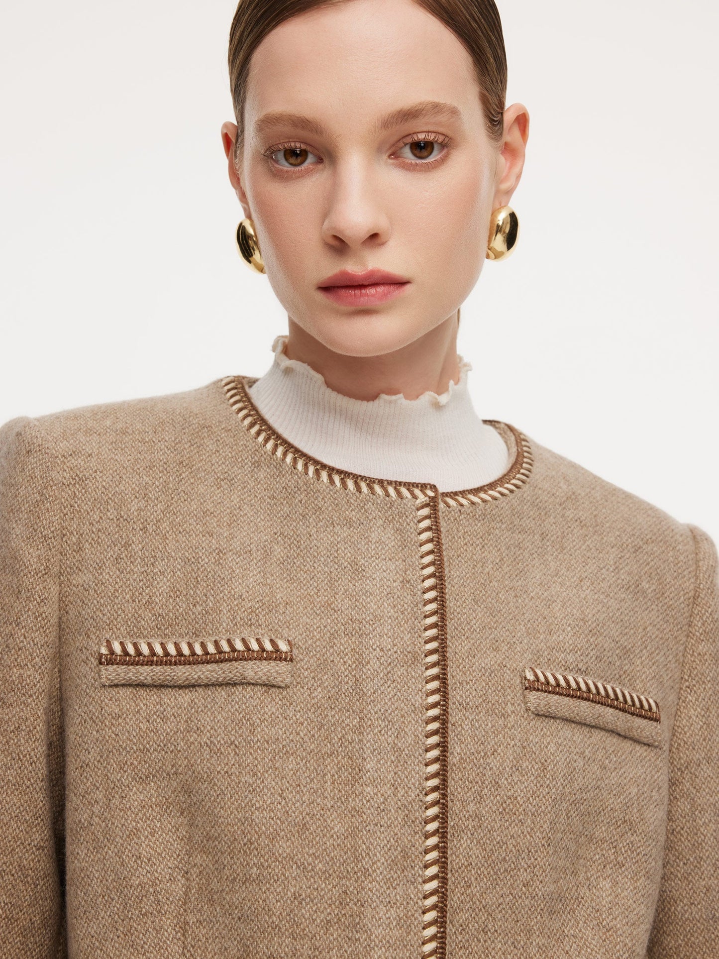 100% Washable Wool Jacket And Skirt Two-Piece Set With Belt