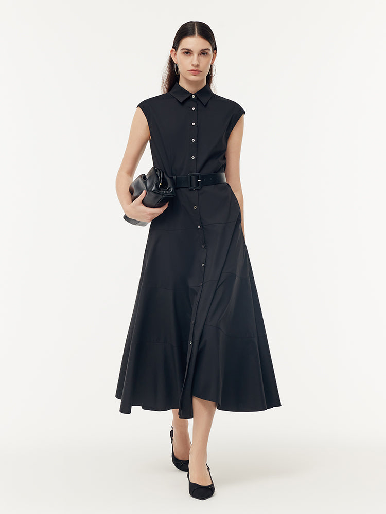 Gathered Waist Cap Sleeve Women Maxi Dress With Leather Belt