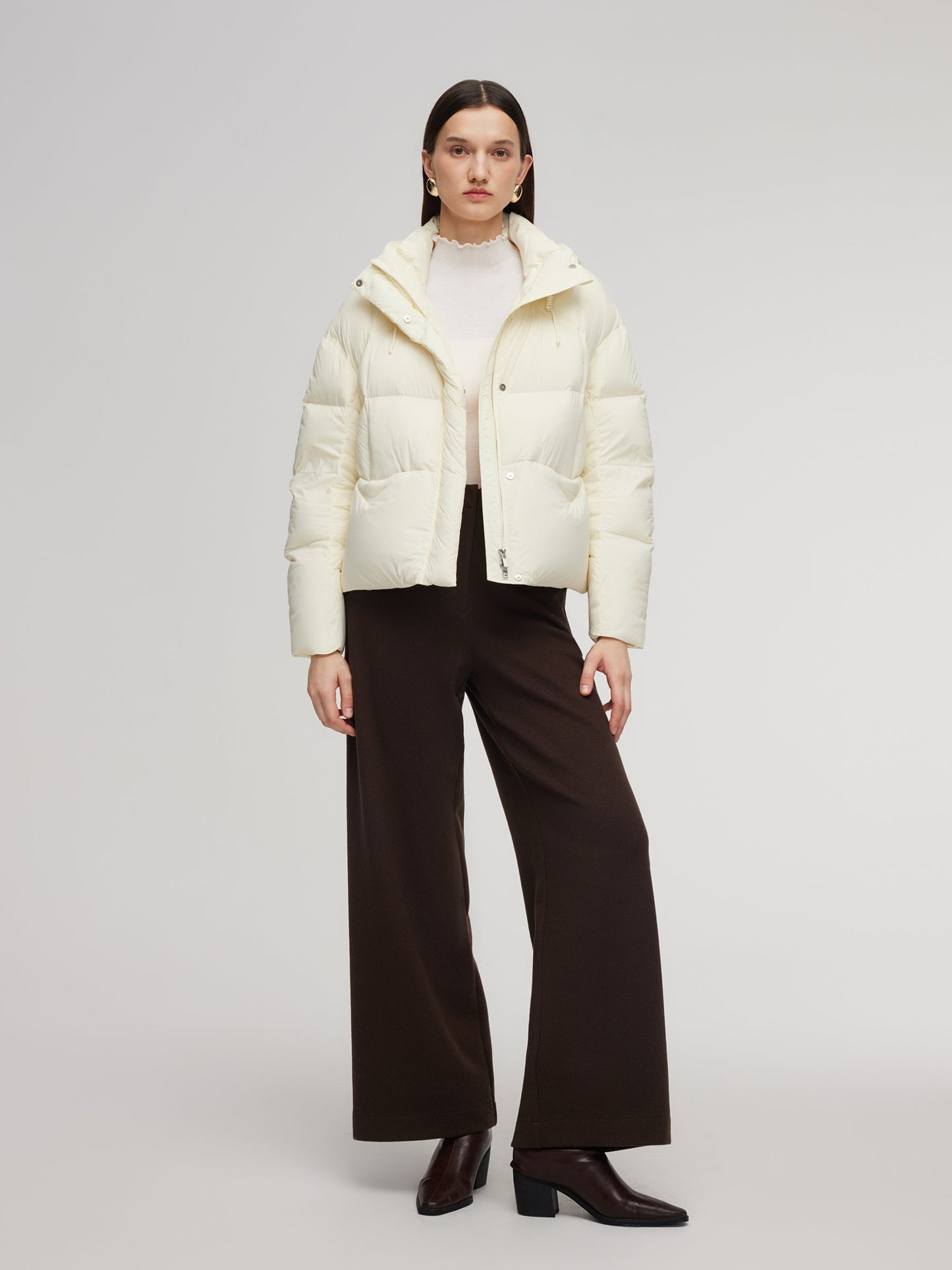 Lightweight Drawstring Hem Hooded Goose Down Jacket