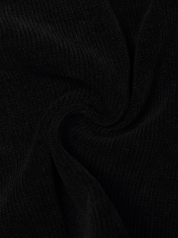 Black Straight Knitted Slit Women Skirt