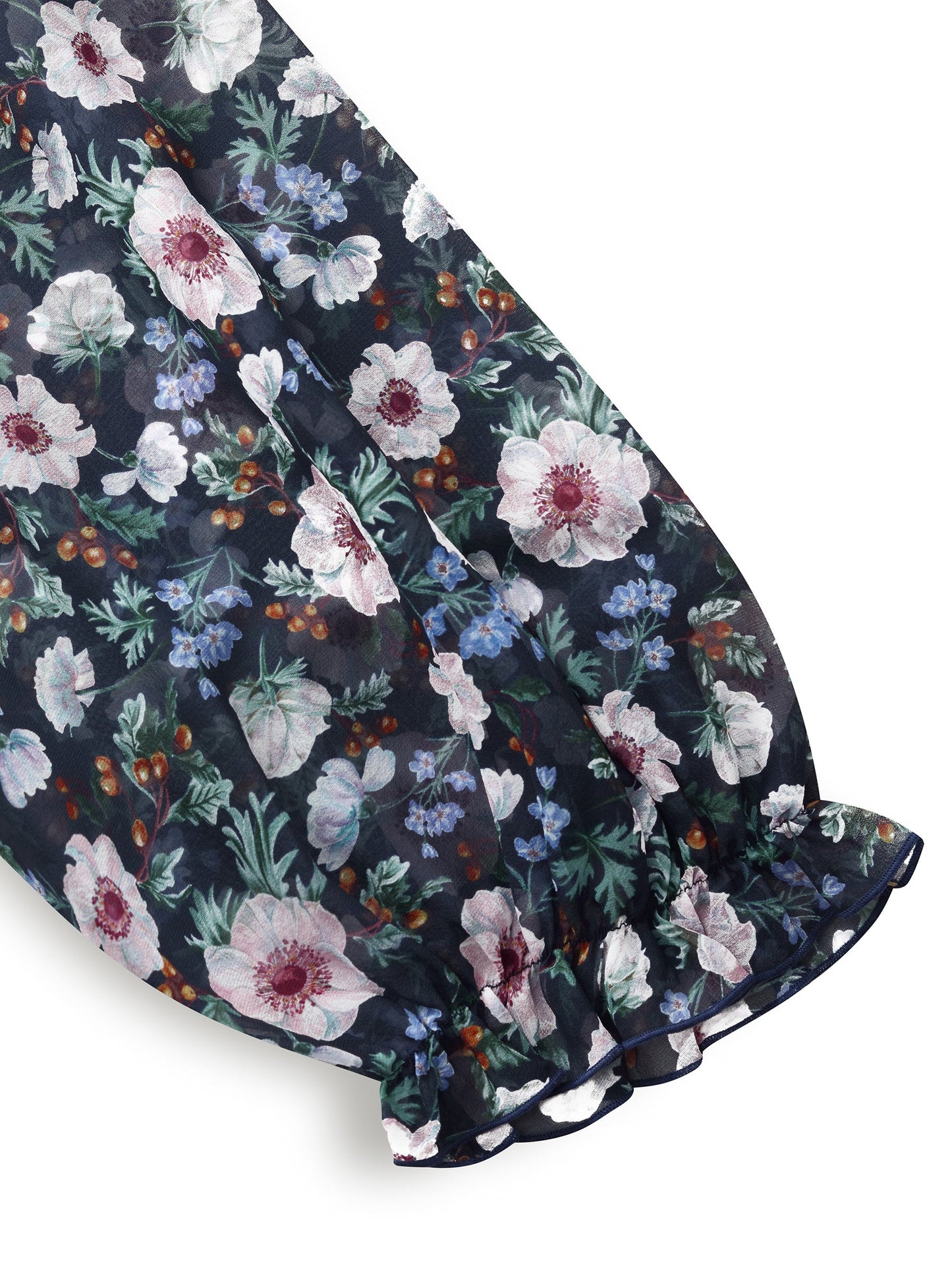 10MM Mulberry Silk Floral Print Women Ruffle Collar Midi Dress