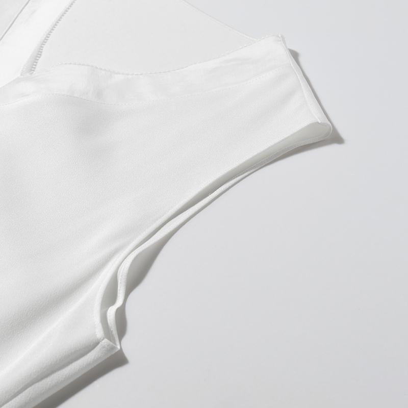 White Acetate V-Neck Tank Top