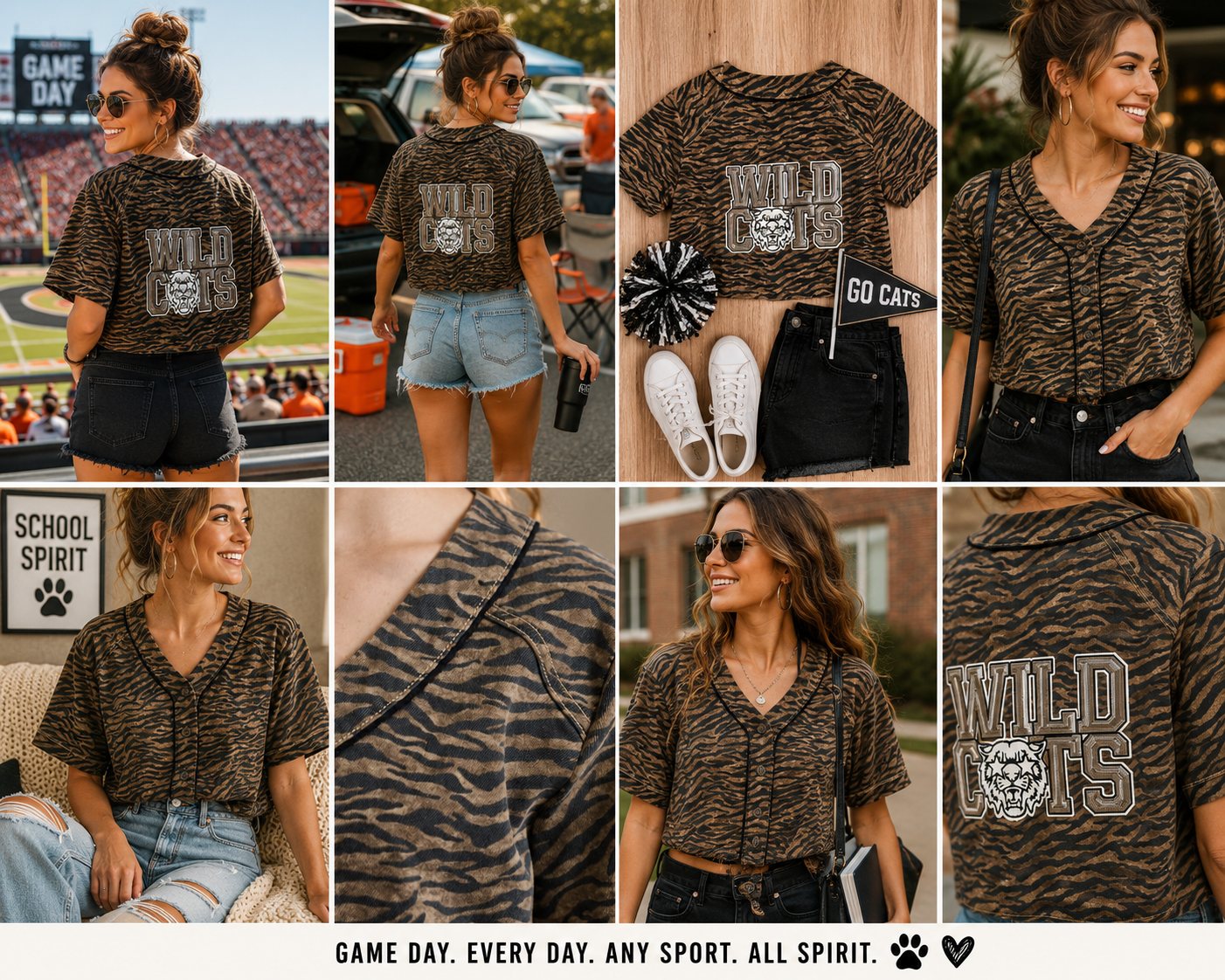 School Spirit Game Day Oversized Denim Top with Custom Sequin Mascot Patch