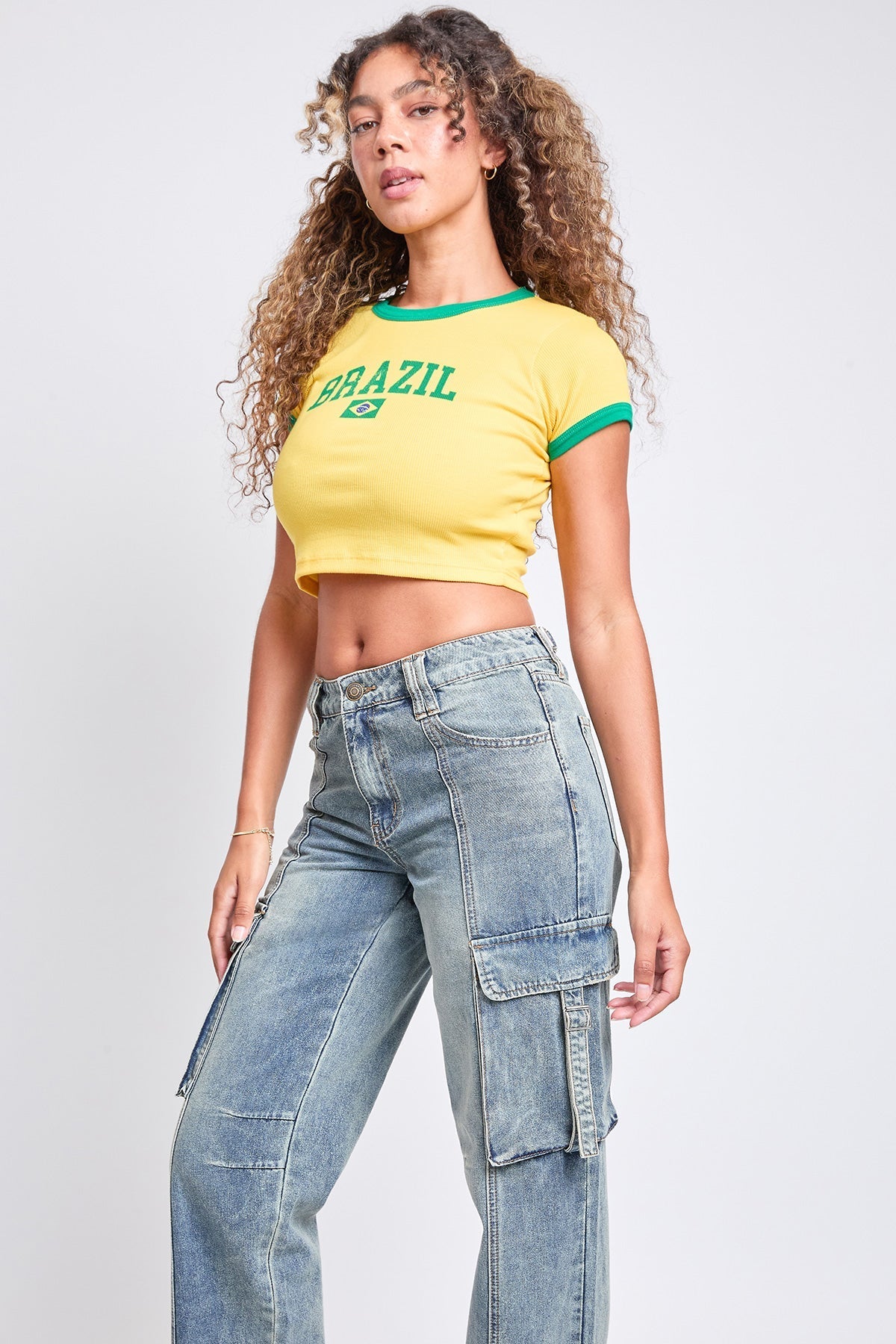 Women's Adjustable Waist Cargo Straight Jeans