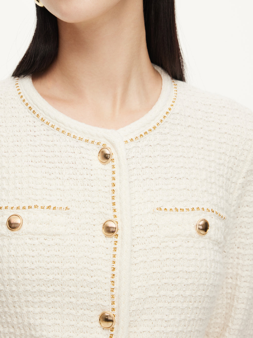 Round Neck Single-Breasted Women Cardigan