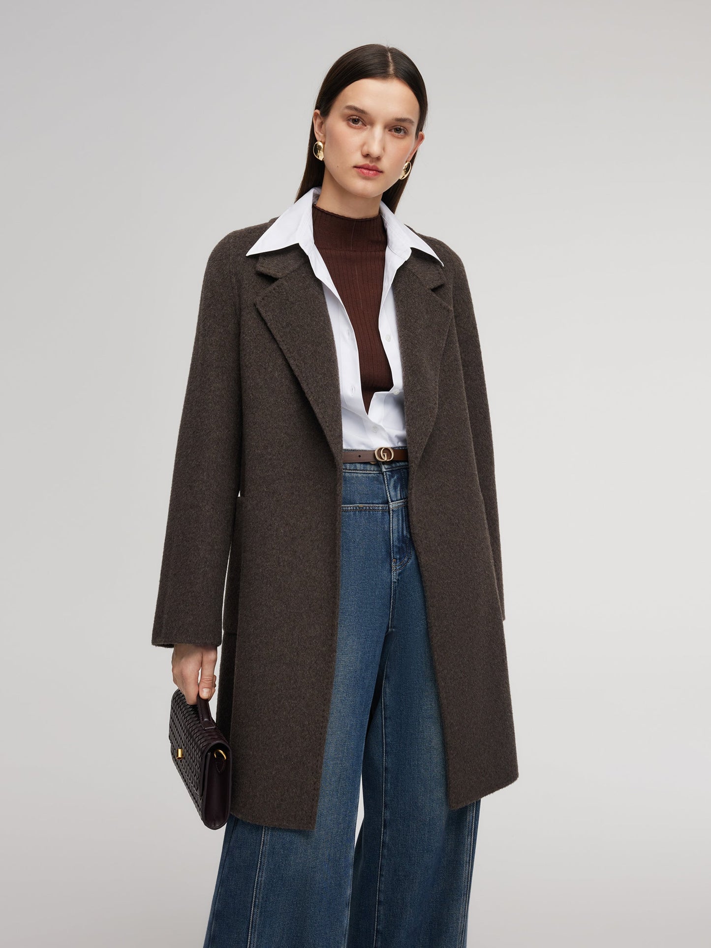 Camel Hair Wool Blend Double-Faced Women Wrap Coat