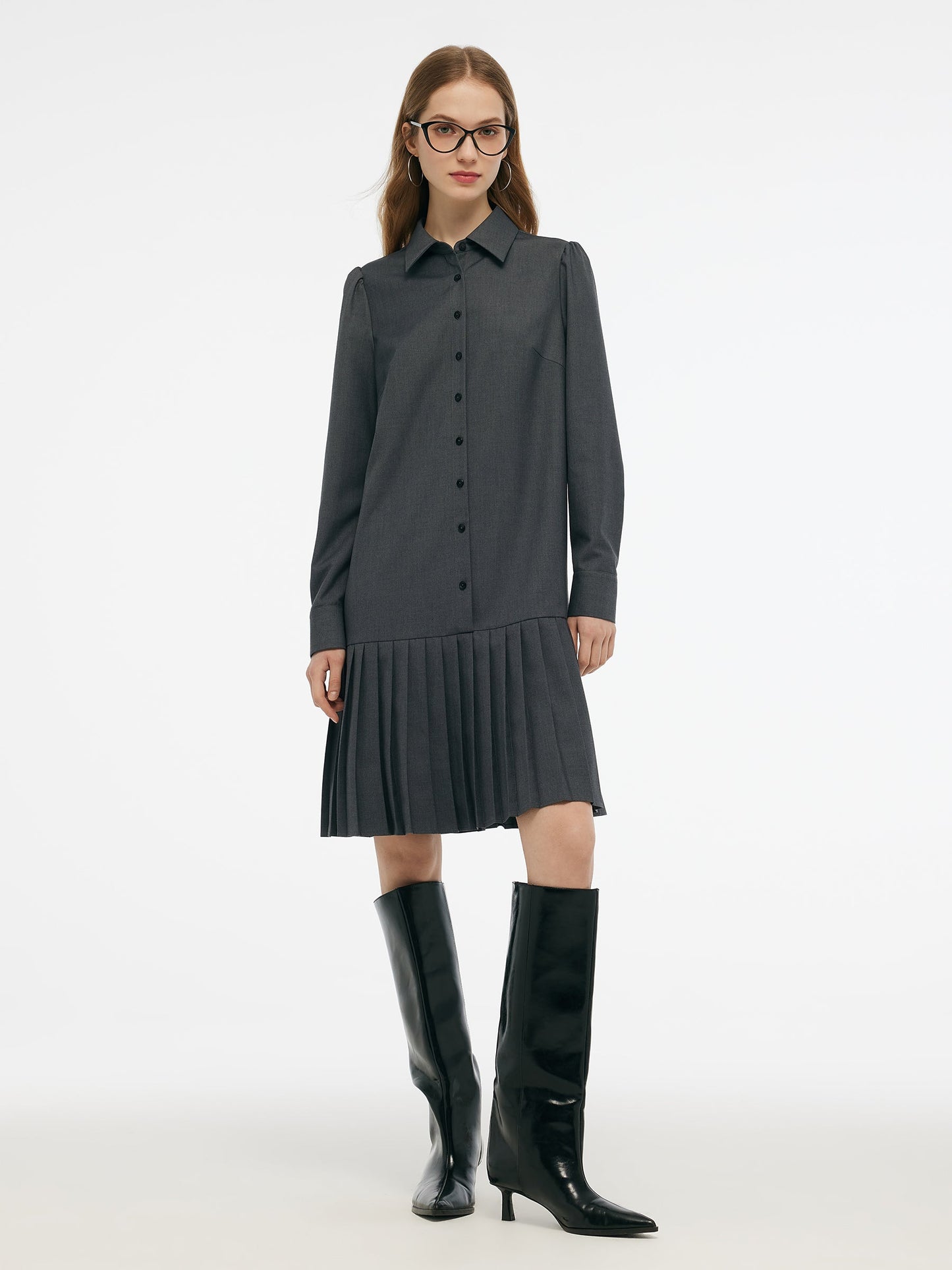 Wool Blend Knit Vest And Shirt Mini Dress Two-Piece Set With Belt
