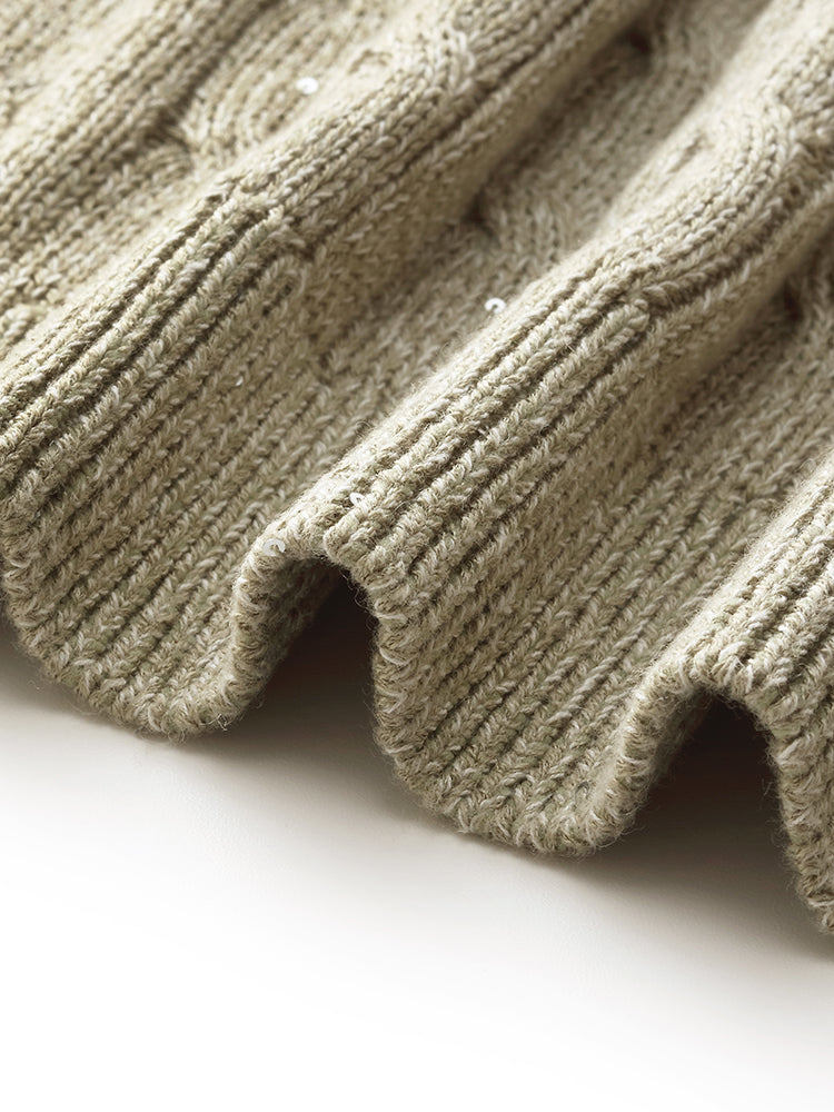Linen Sequins Openwork Women Knit Cardigan
