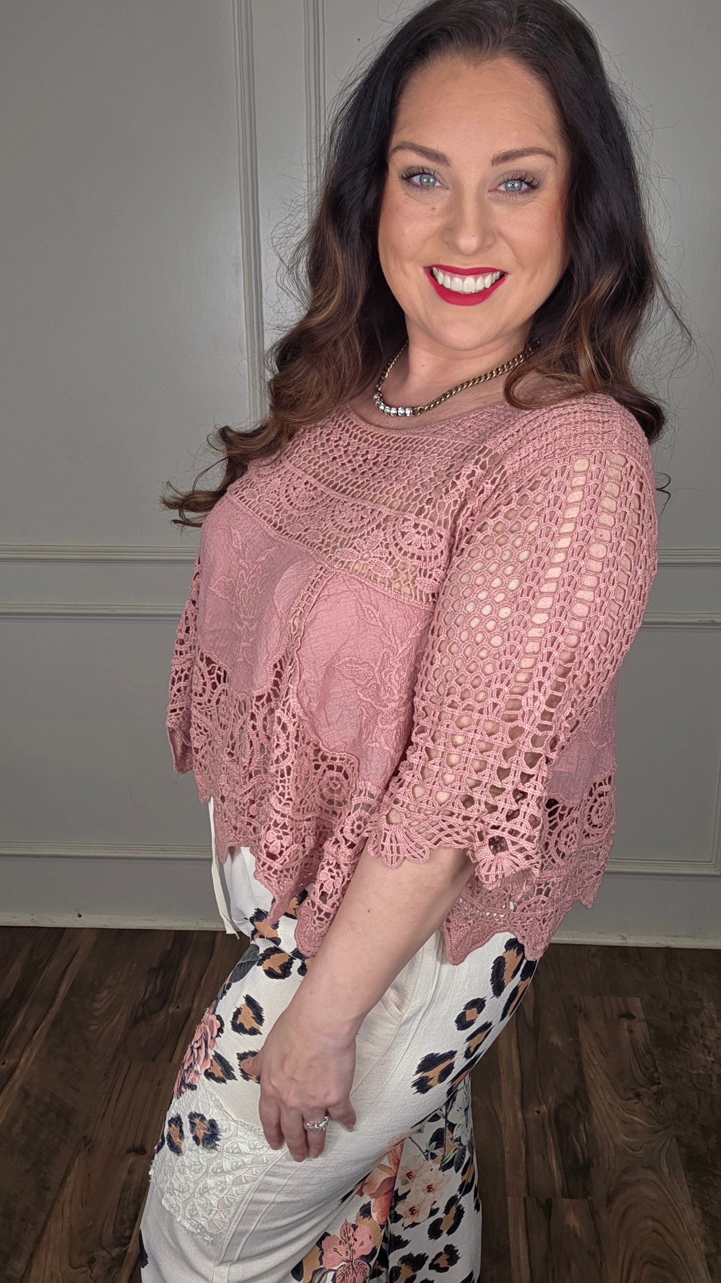 Origami - Heirloom Crochet Rose Detail Top
