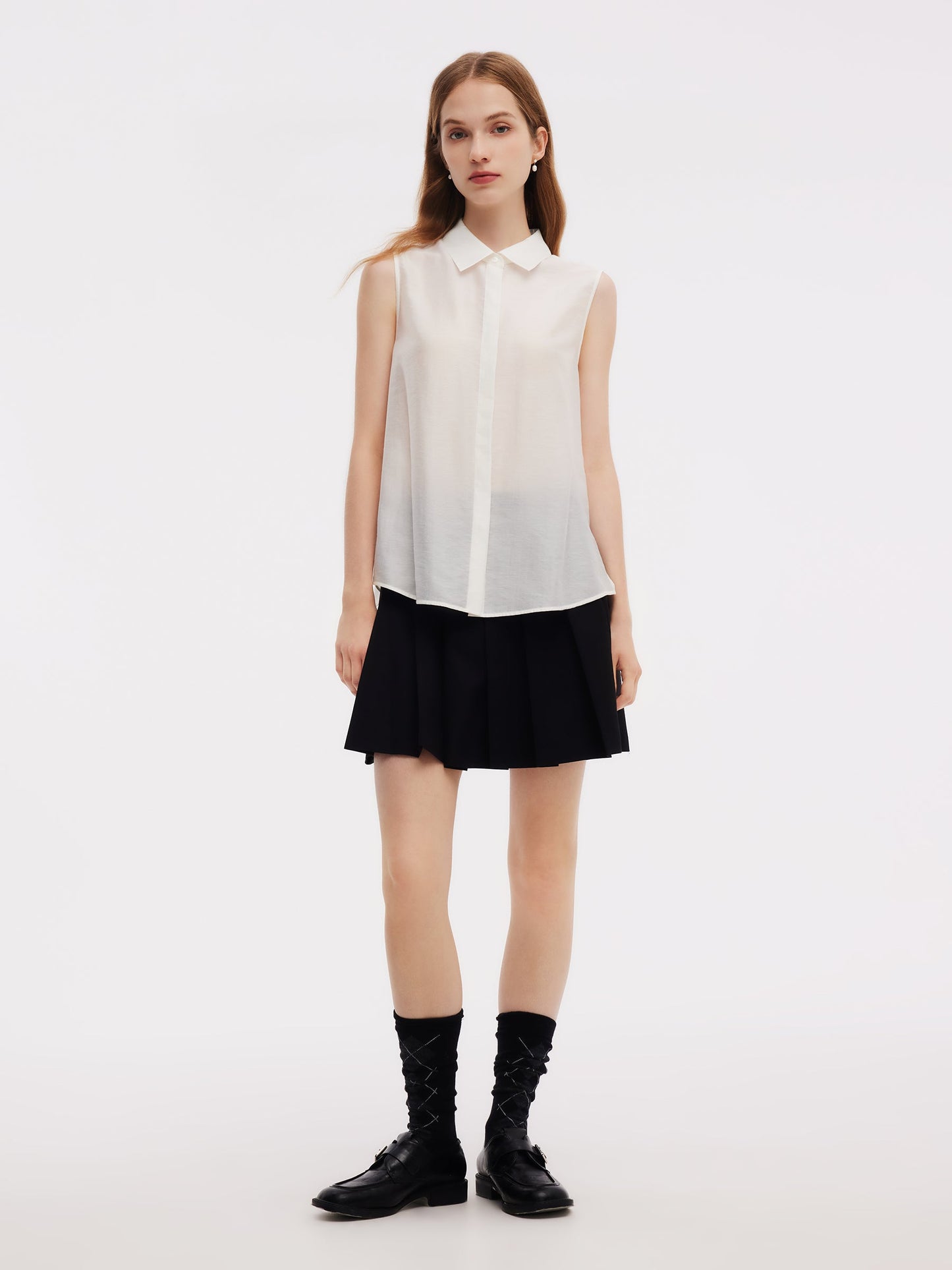 Front Slit Knit Top And Sleeveless Shirt Two-Piece Set