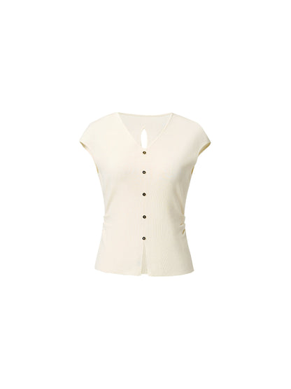Tencel Blend Side Twist Women Cap Sleeve Knit Top