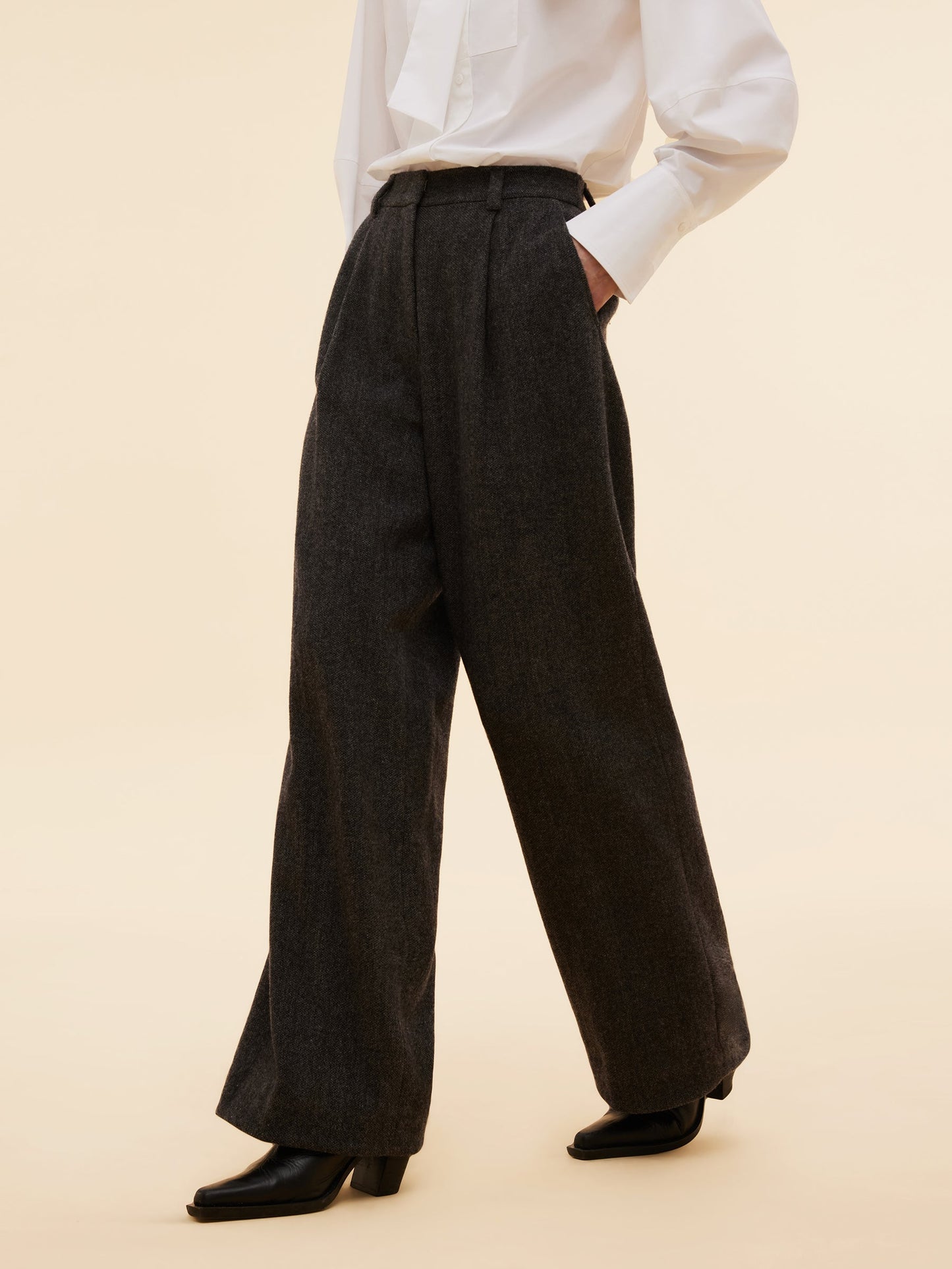 100% Washable Wool Straight Wide Leg Women Pants