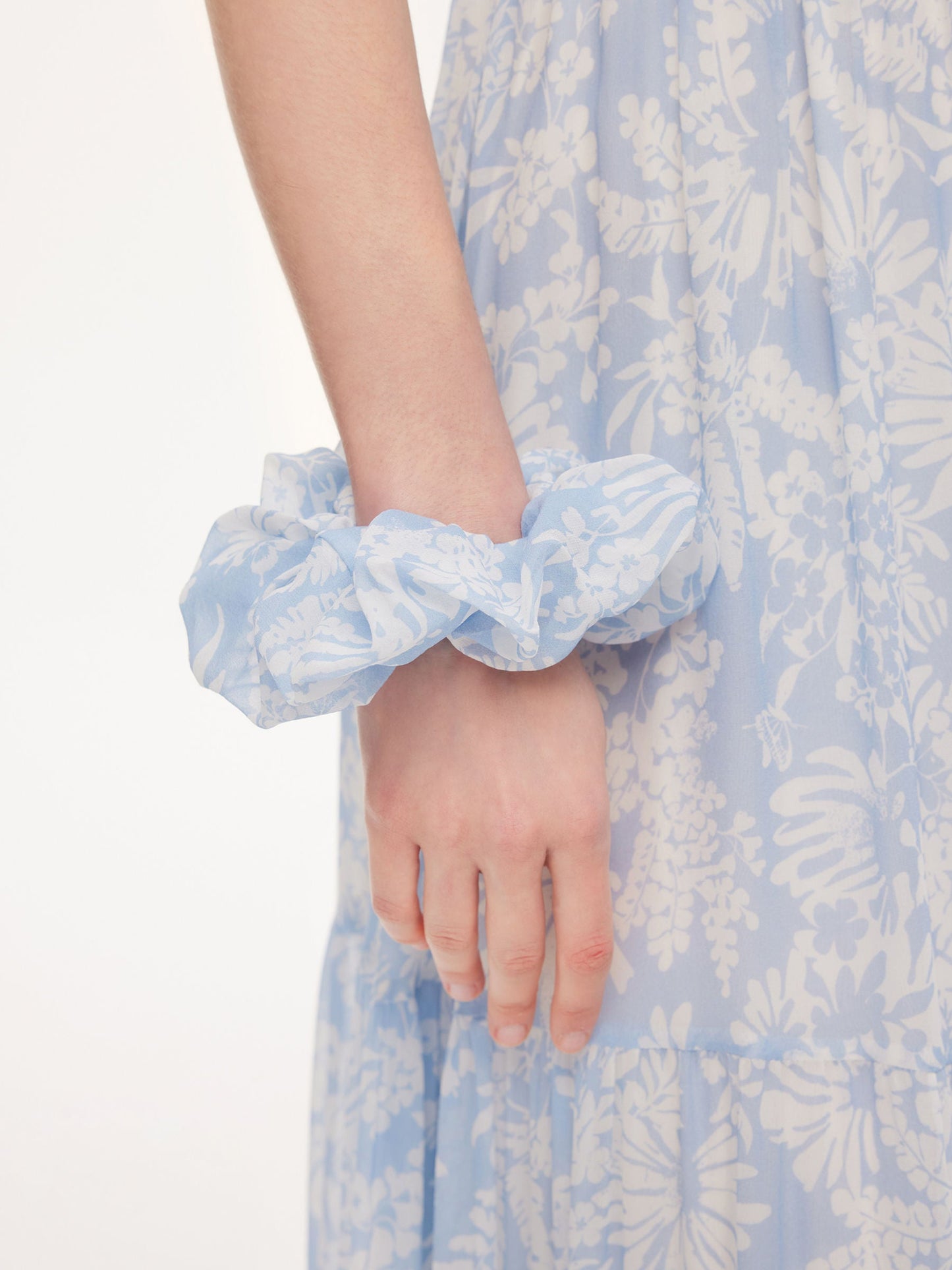 10MM Mulberry Silk Floral Print Women Bubble Hem Midi Dress With Scrunchie