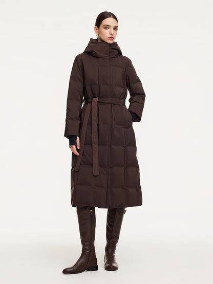 Quilted Hooded Goose Down Wrap Overcoat