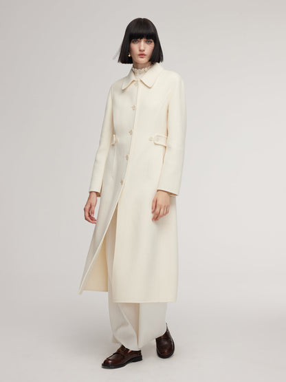 Cashmere Wool Blend Women Overcoat With Detachable Waist Tab