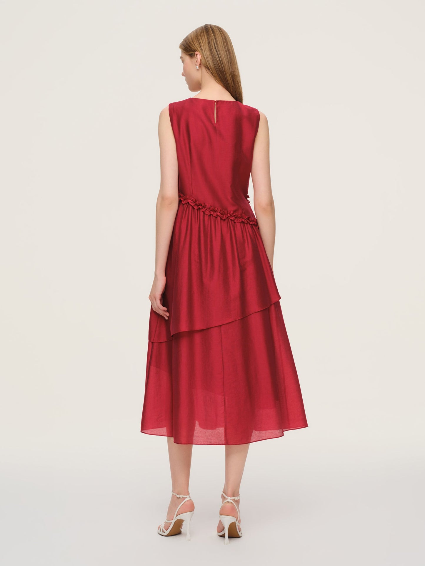 Tencel Blend Ruffle Women Sleeveless Tiered Maxi Dress