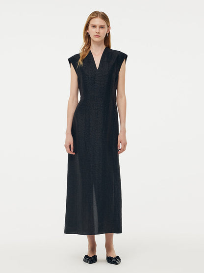 18MM Xiang Yun Silk V-Neck Cap Sleeve Women Maxi Dress