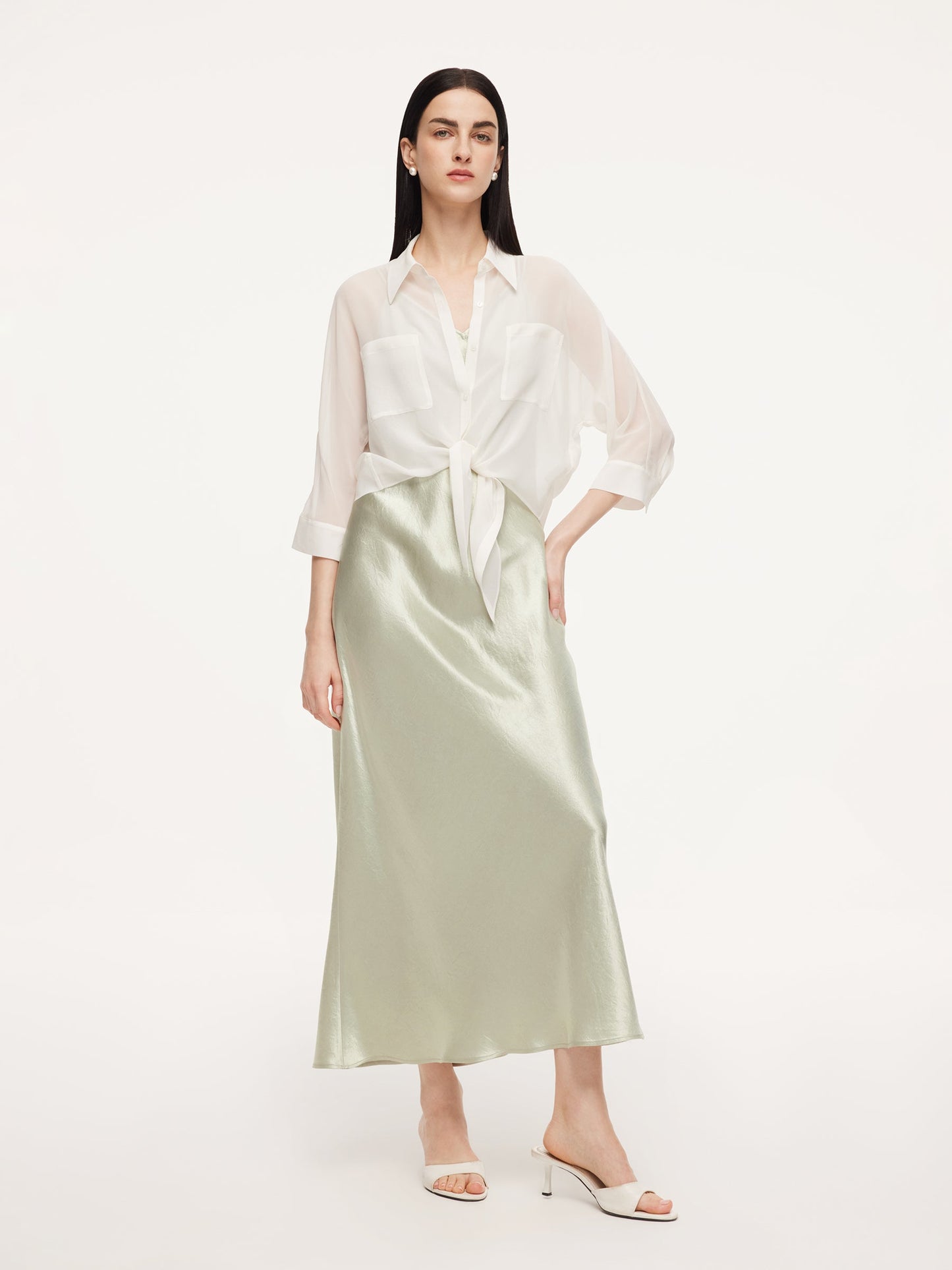 10MM Mulberry Silk Tie Front Women Sheer Shirt