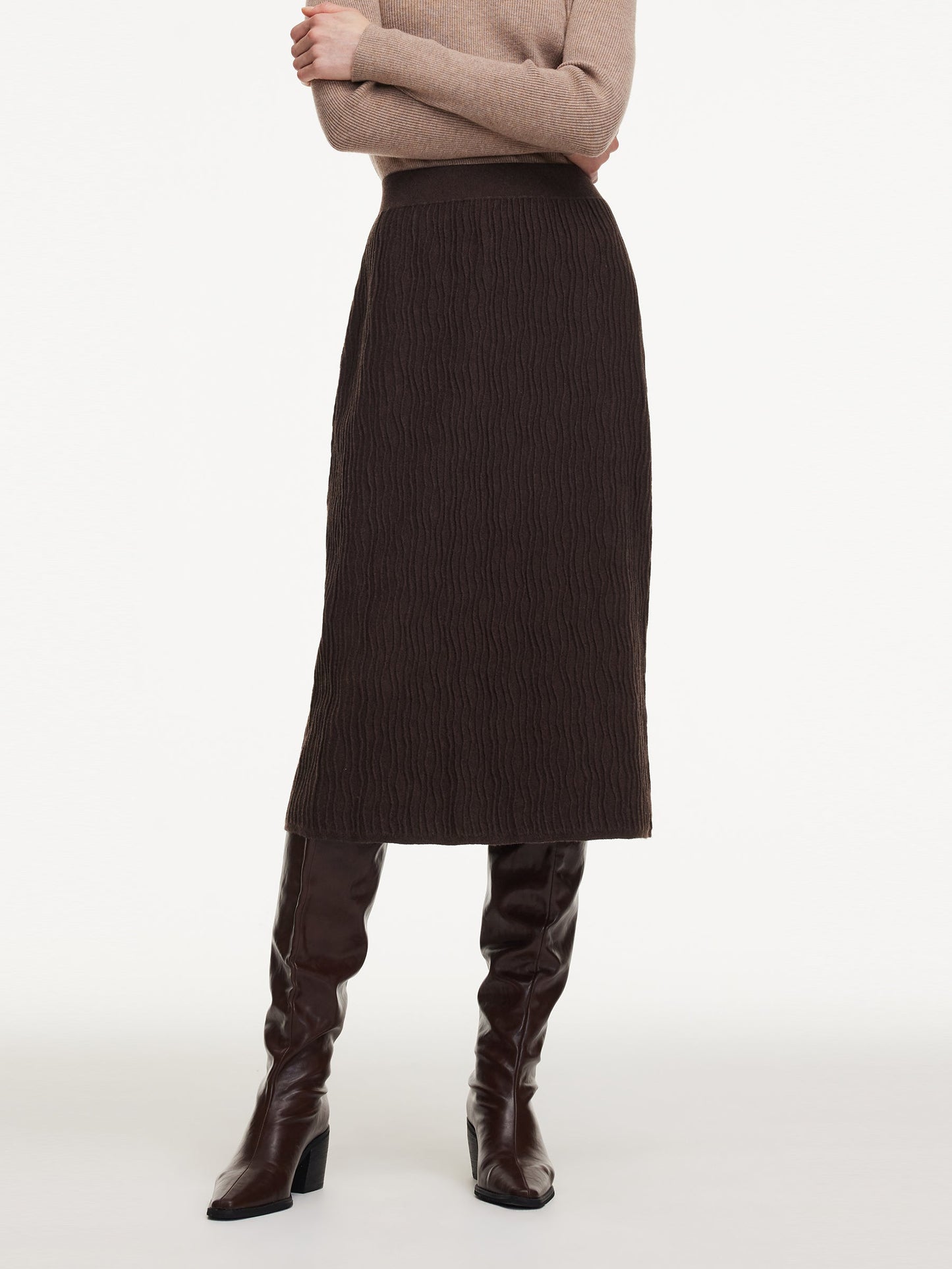 Ribbed Knitted Column Women Skirt