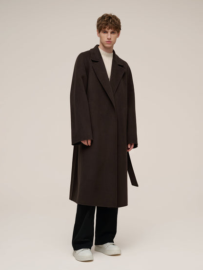 Cashmere Wool Blend Double-Faced Unisex Wrap Overcoat