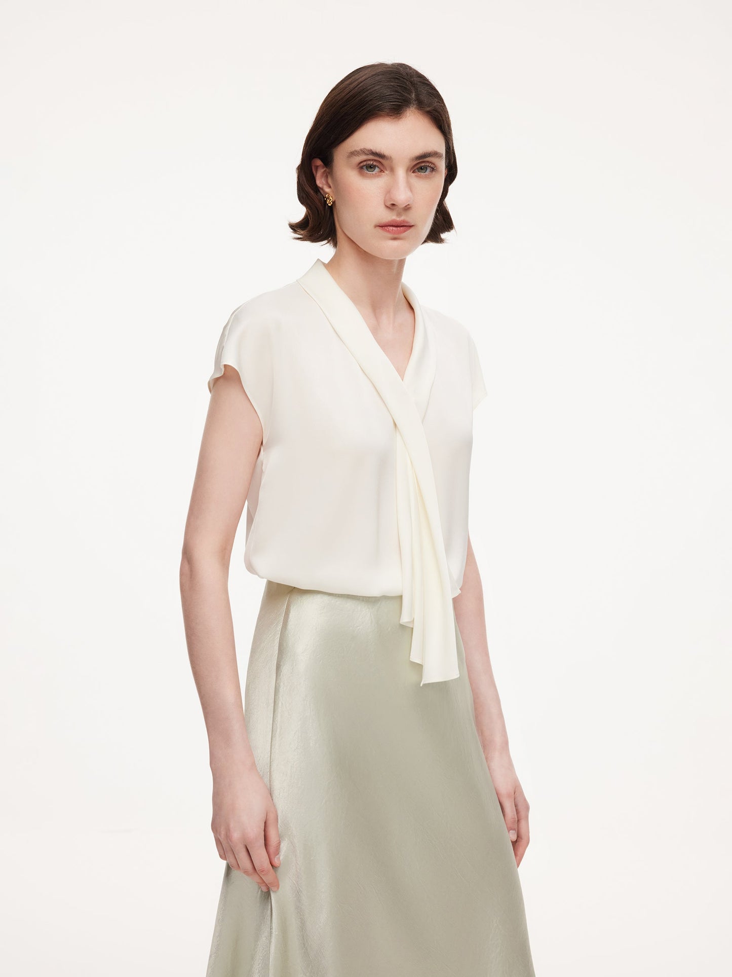 22MM Mulberry Silk Tie Neck Women Blouse