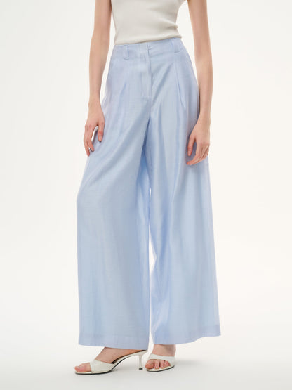 Tencel Acetate Linen Blend Women Straight Leg Pants