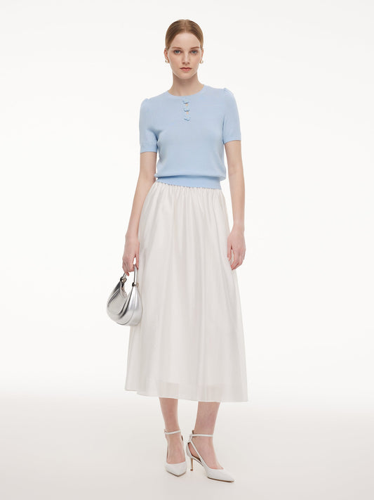 Tencel Blend Knit Top And A-Line Skirt Two-Piece Set With Detachable 3D Crochet Flowers