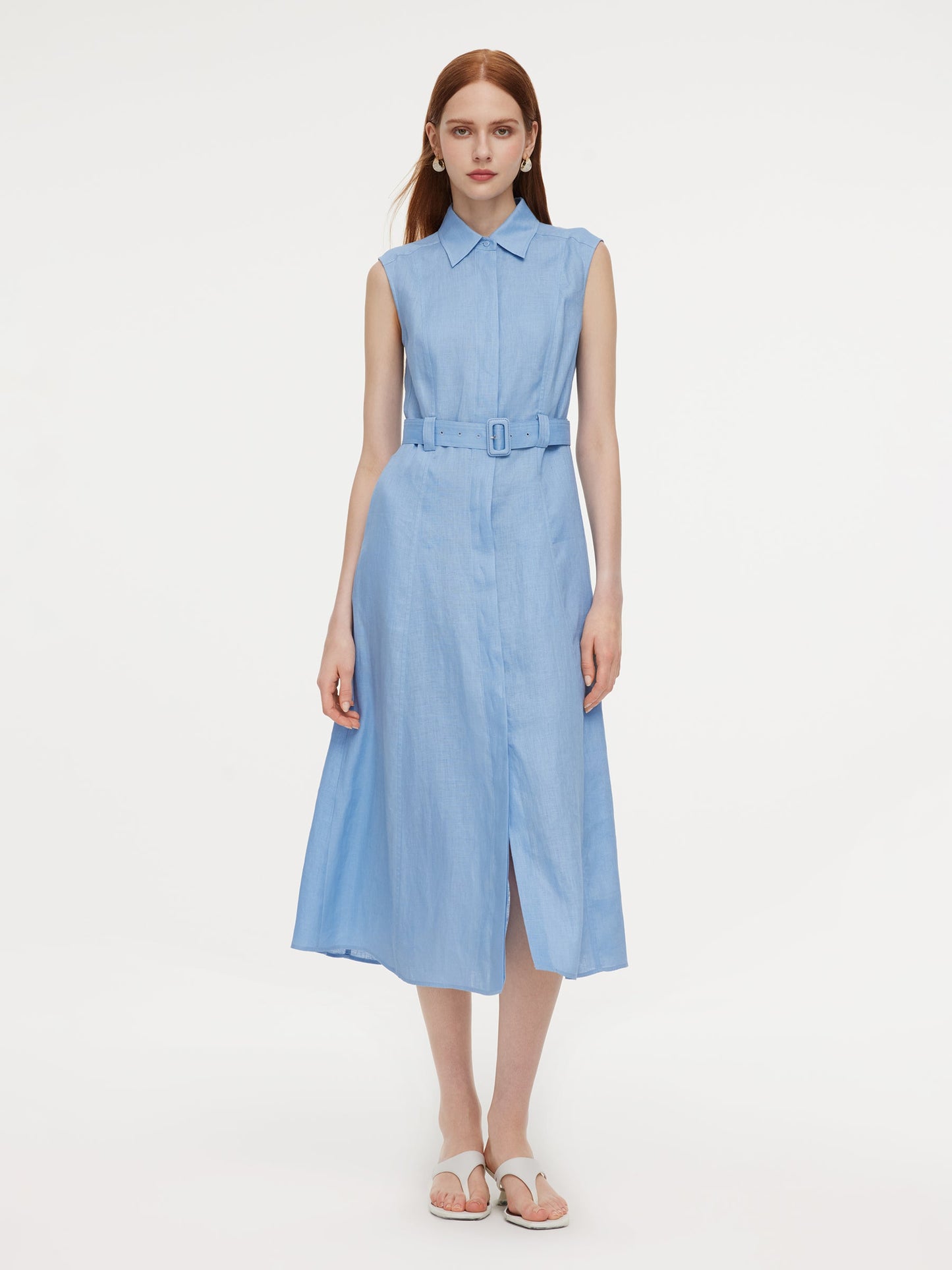 100% Linen Women Maxi Shirt Dress With Belt