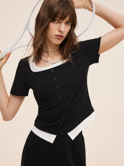 Mock Layered Knit Top And Pants Two-Piece Set