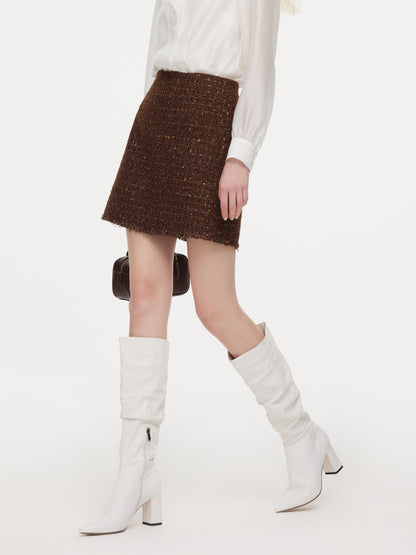 [Preview] Wool Blend Tweed Sequins Women A-Line Skirt