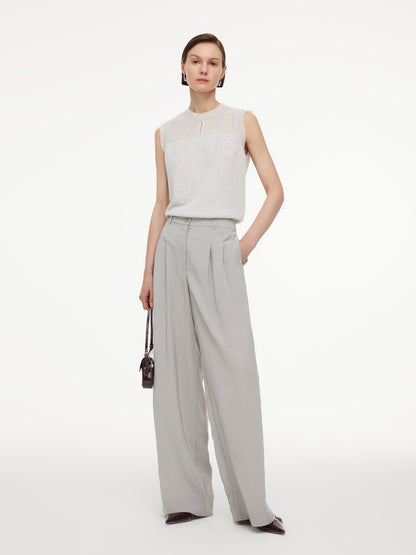 Jacquard Cut Out Neckline Women Ruffle Knit Tank Top
