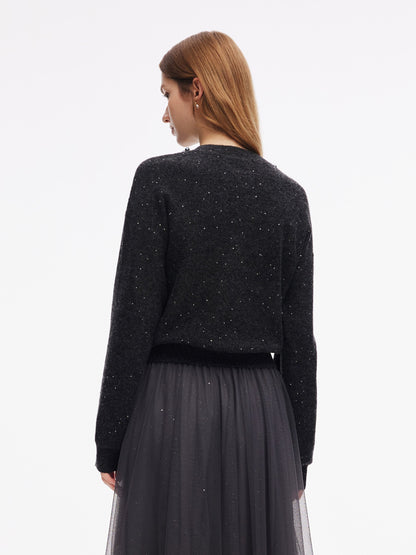 Sequins Beaded Round Neck Women Sweater