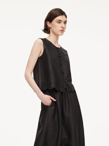 18MM Gambiered Canton Gauze Women Embroidered Hem Vest