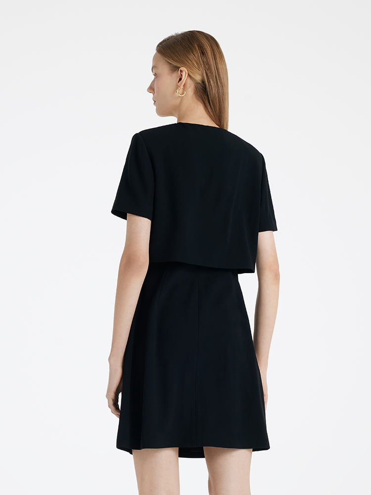 Triacetate Faux-Layered Single-Breasted Women Mini Dress