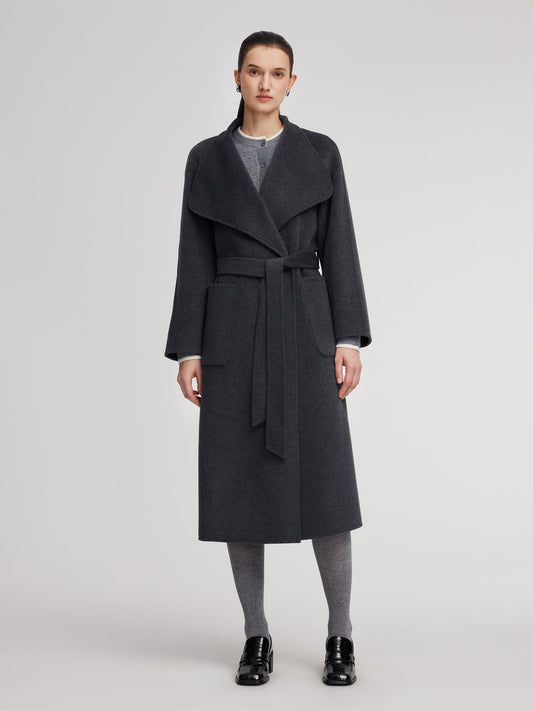 100% Wool Windproof Convertible Collar Women Wrap Overcoat