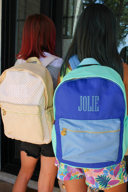 Tan Checkered Backpack -PLAIN NO EMBROIDERY