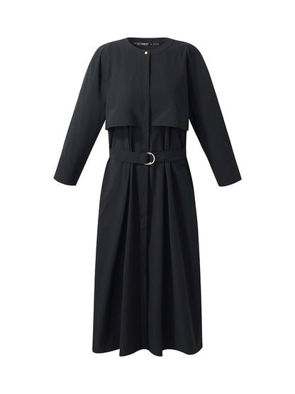 Round Neck Women Trench Maxi Dress With Belt