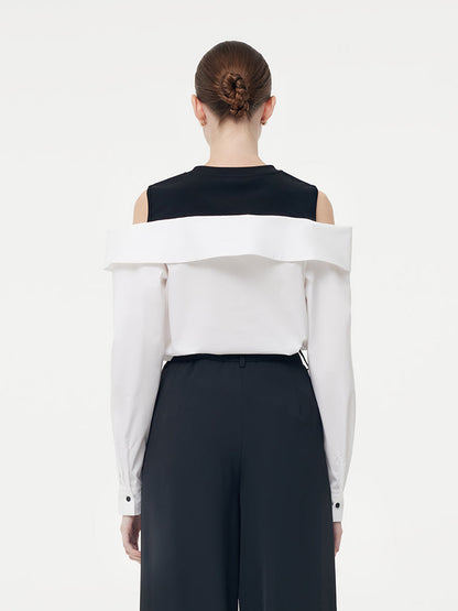 Cold Shoulder Color Block Women Shirt