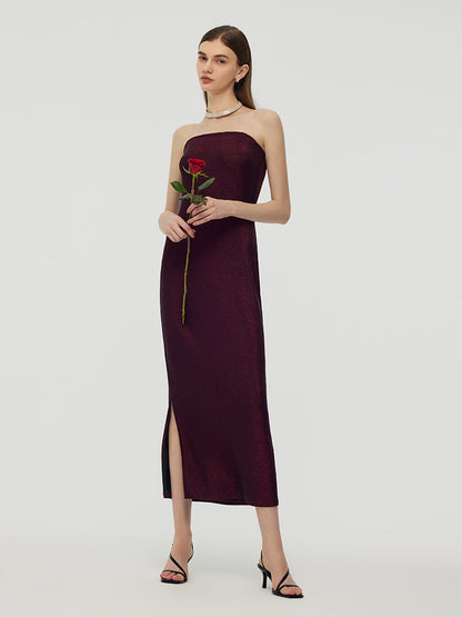 Glitter Women Party Slip Maxi Dress With Detachable Spaghetti Strap
