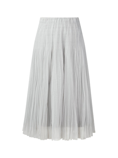 Elastic Waist A-Line Pleated Women Mesh Skirt
