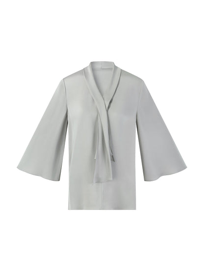 22MM Mulberry Silk Tie Neck Women 3/4 Sleeve Blouse