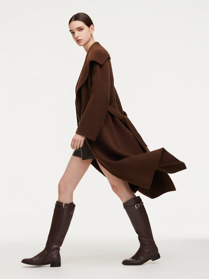 Cashmere Wool Blend Wide Collar Double-Faced Women Wrap Overcoat