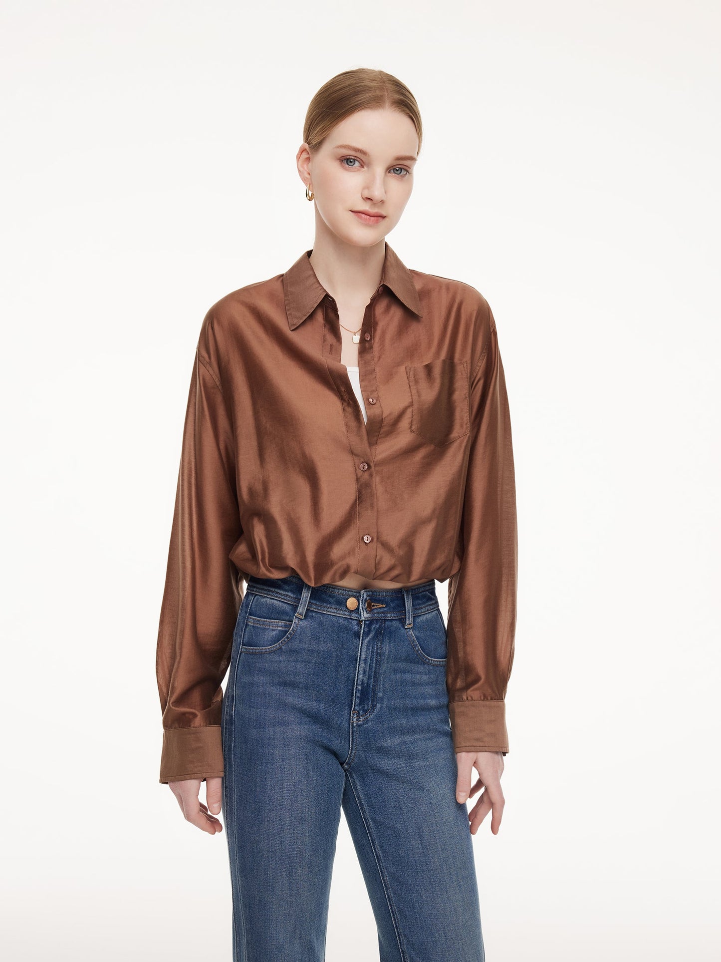 Tencel Blend Mock Layered Women Shirt