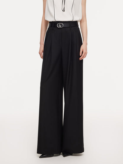 100% Worsted Wool Straight Leg Women Pants With Belt