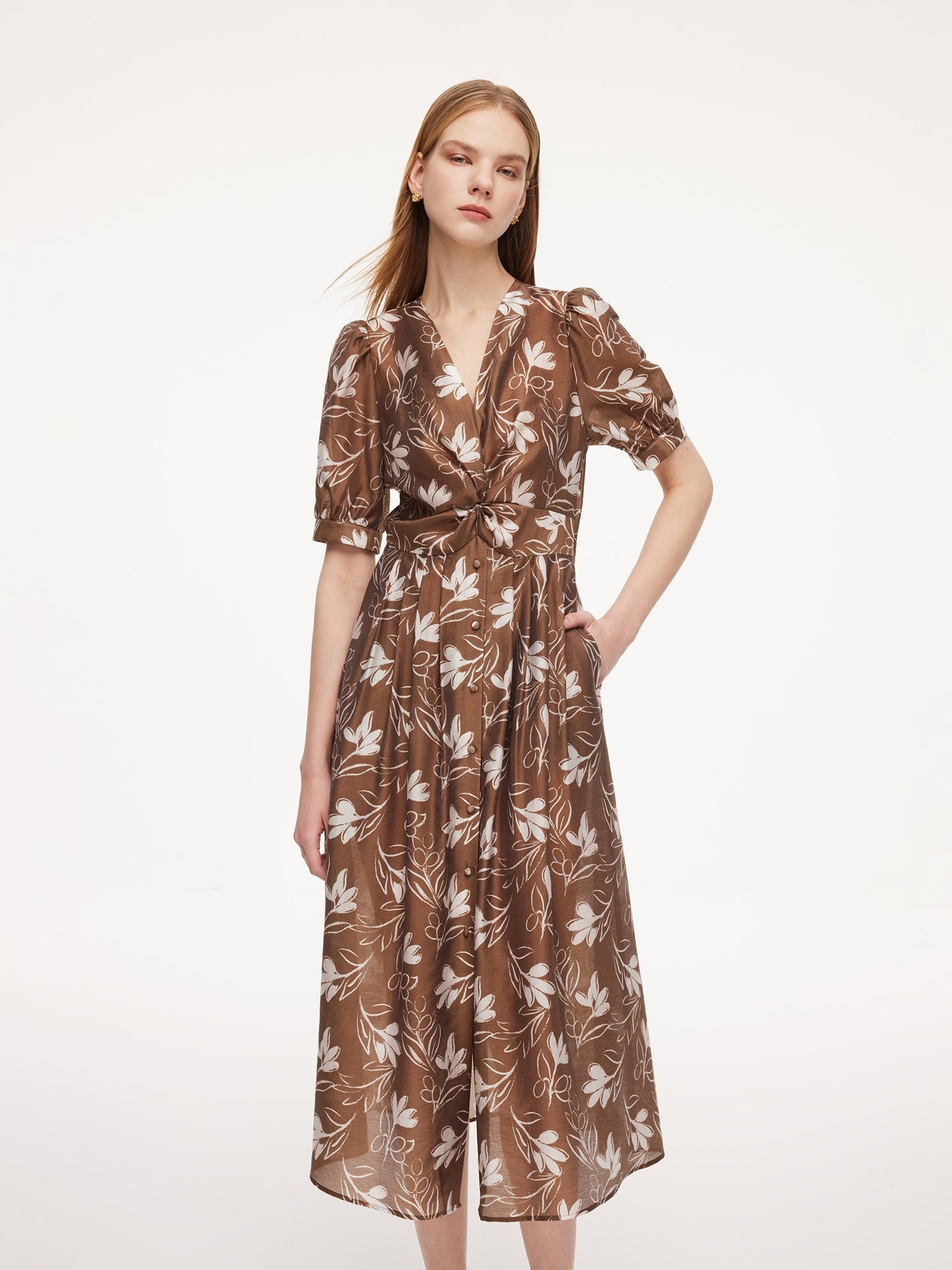 Tencel Blend Floral Print Twist Front Women Maxi Dress