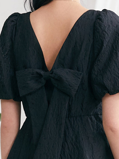 Detachable Bowknot Jacquard Mini Dress