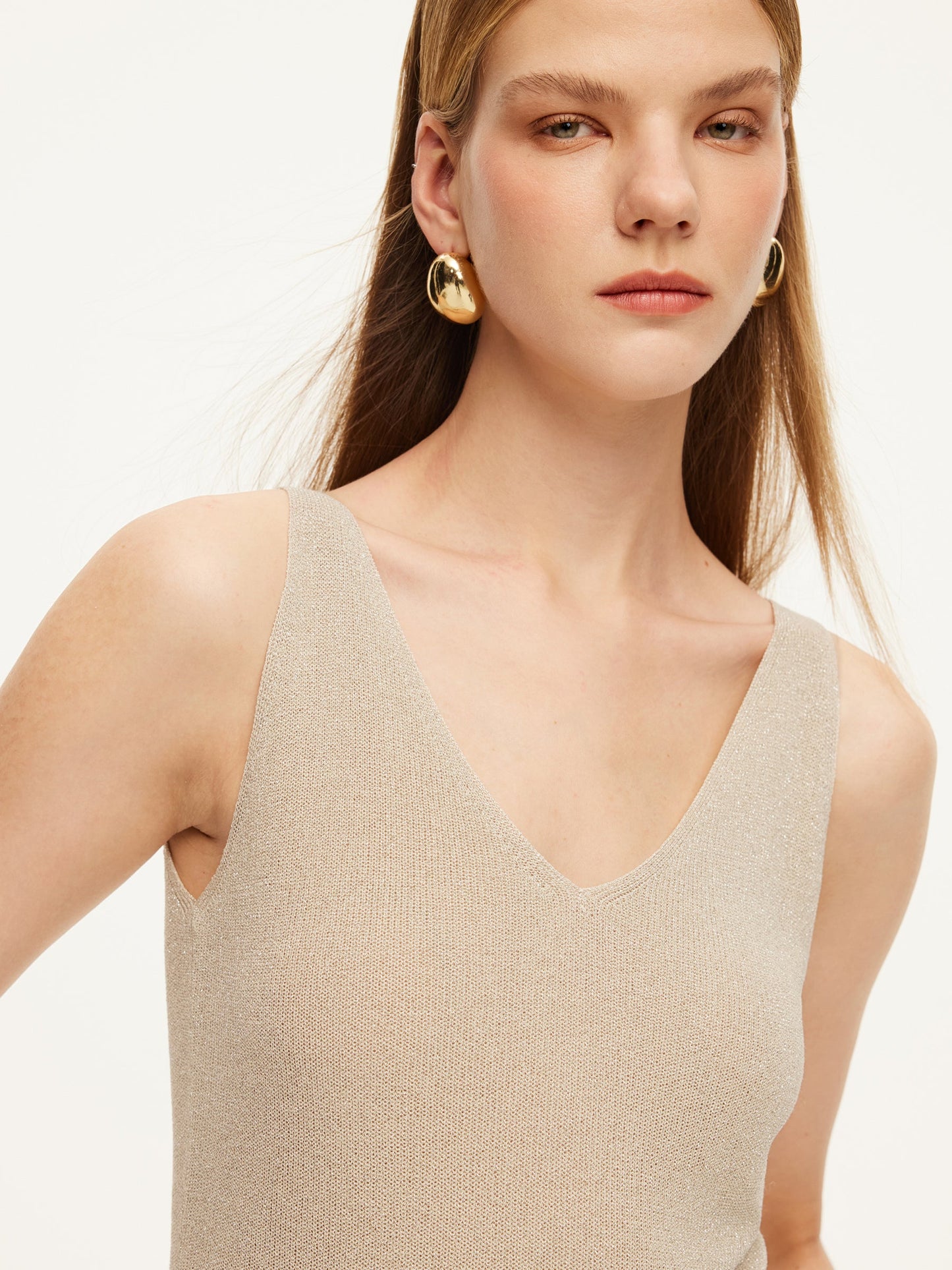 Glittering V-Neck Women Knit Tank Top