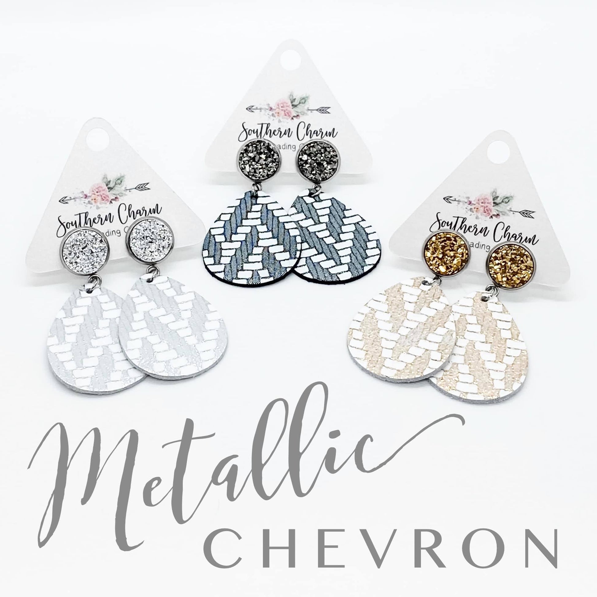 Metallic Chevron Dangle Earrings - Gold